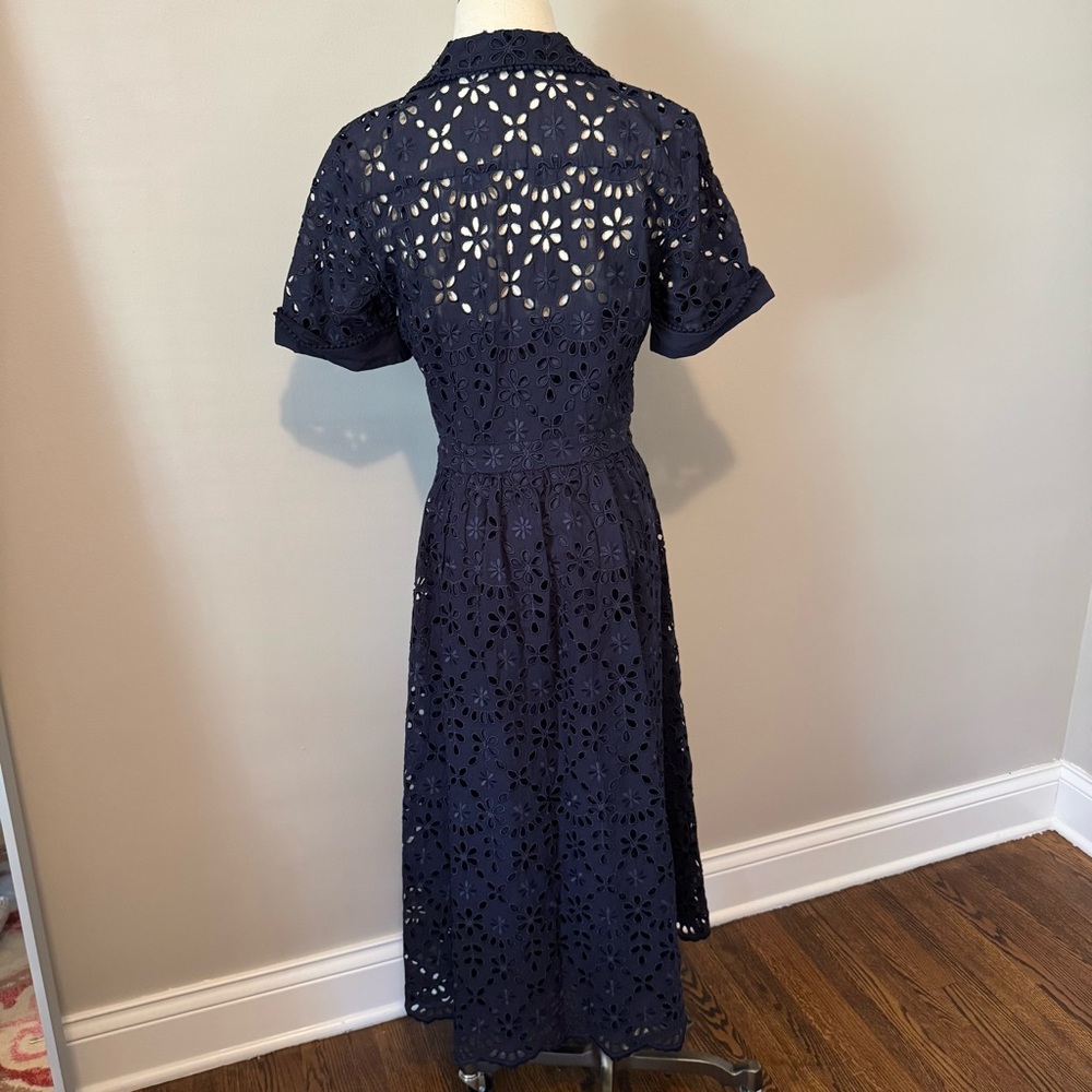 J. Crew Blue and White A-Line Midi Dress with Notched Collar - Picture 6 of 13
